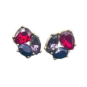 J. Crew Red purple Rhinestone stud Gold Tone Earrings